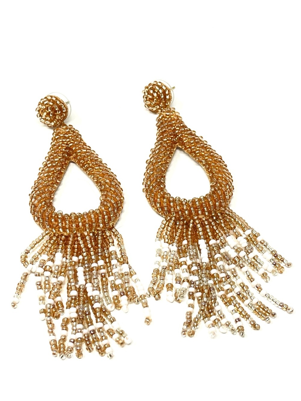New Anthropologie Jasmine Sparkle Beaded Teardrop Fringe Dangle Post Earrings.